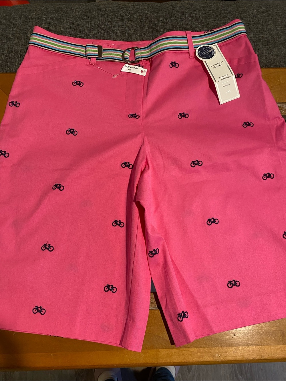 Charter Club Hot Pink Bermuda Shorts with Striped Belt